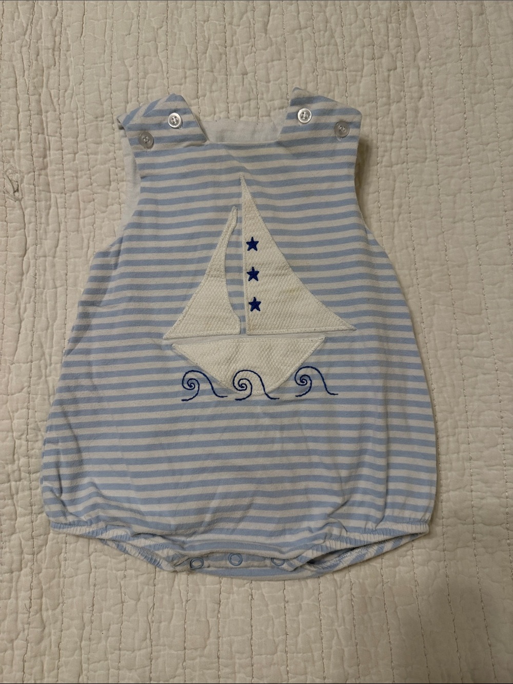Baby Blue Stripe Sailboat Romper - Kids One Piece